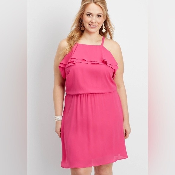 Maurice’s bright pink ruffle chiffon sundress size XXL - Picture 1 of 5
